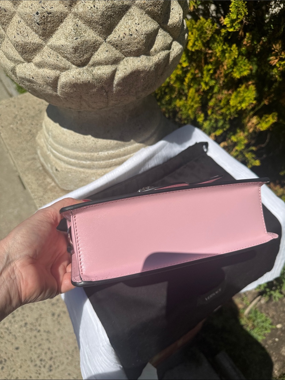 Versace Pink Leather Top-Handle Satchel with Silver Medusa, Calfskin Leather .Sm - Picture 9 of 12
